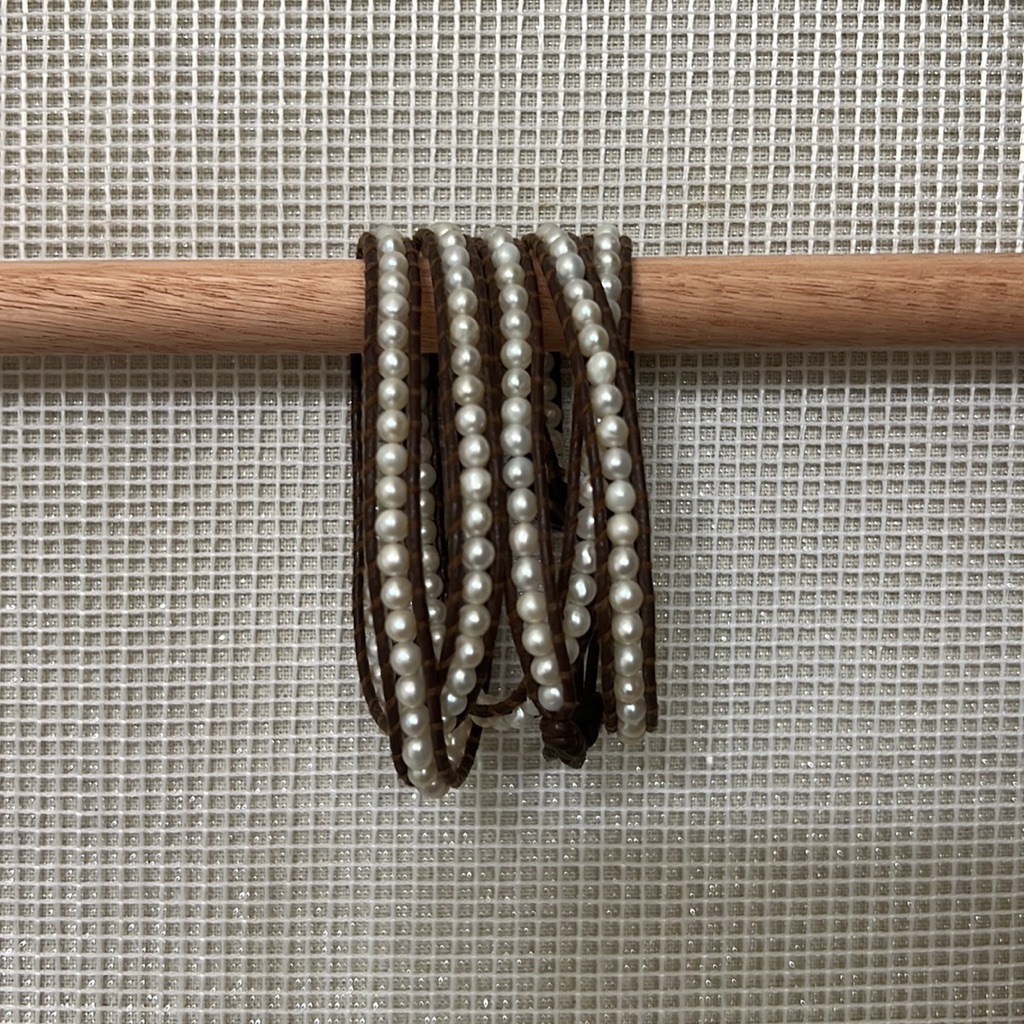 Chan Luu White Pearl Wrap Bracelet On Brown Leather